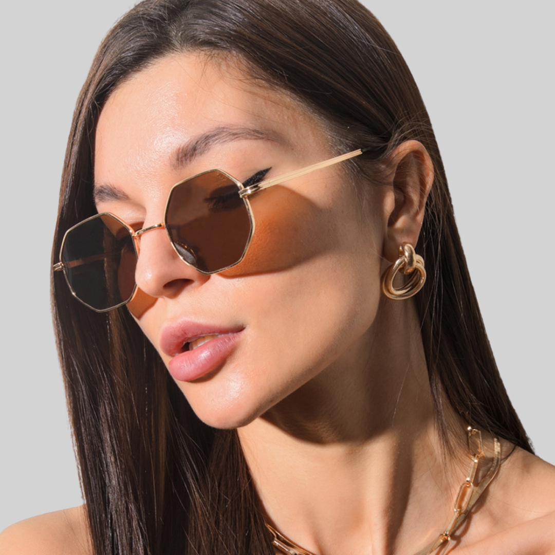 Drune Geld Sonnenbrille - Sommer - Metall Vieleckig