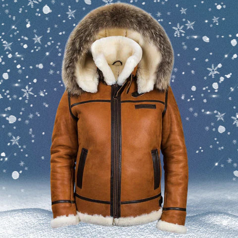 Drune | Winter Lammfelljacke mit Pelzkapuze