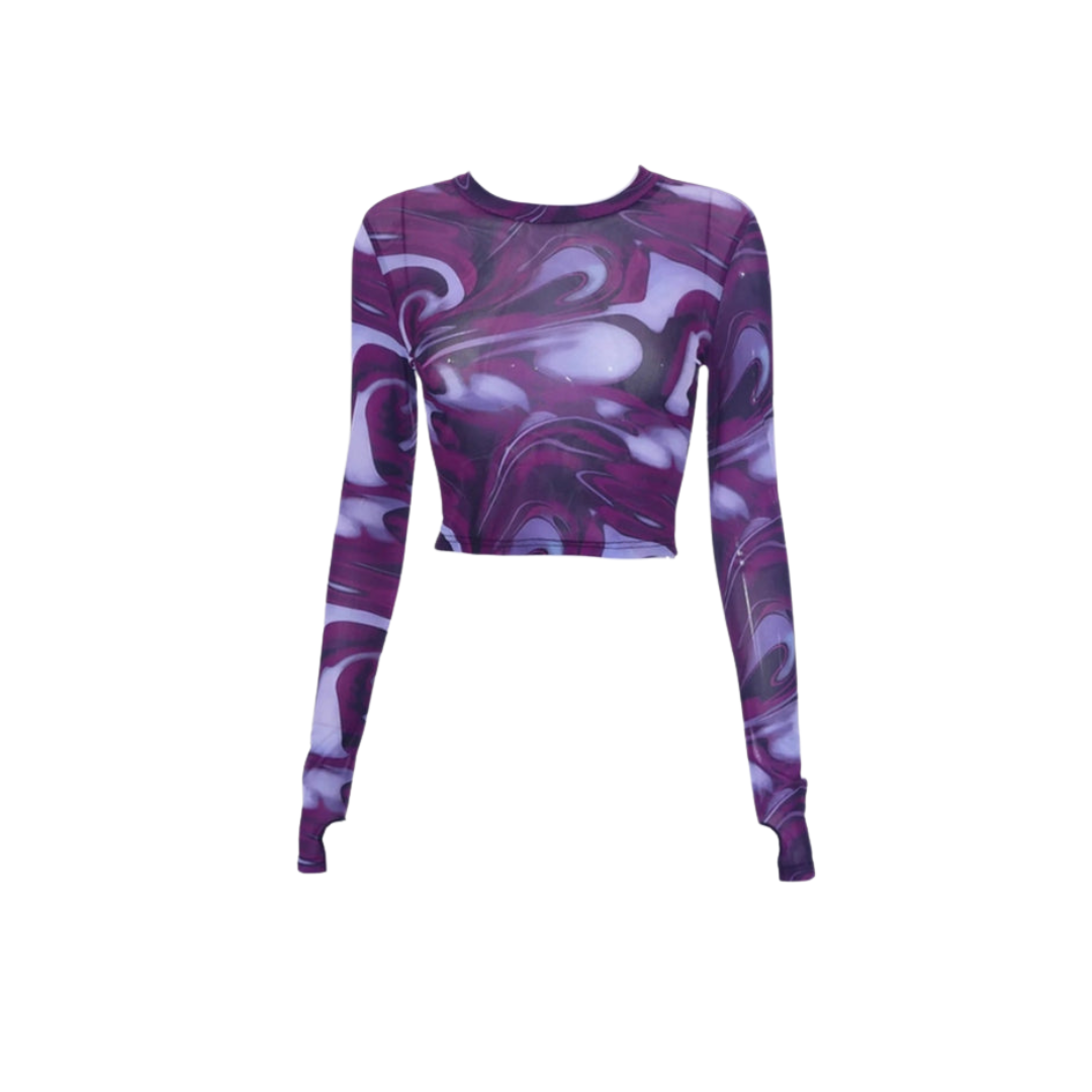 Drune Top - Jahrgang - Transparentes Netzshirt