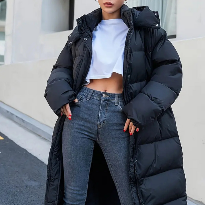 Drune | Schwarze Lange Gekleidete Pufferjacke Für Damen