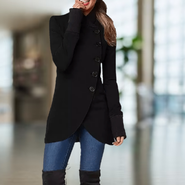 Drune | Wollmischung Hoher Kragen Knöpfe Asymmetrischer Schnitt Elegante Passform