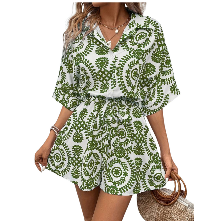 Drune Jumpsuit -  Weinlese - Kurze Ärmel mit Gürtel