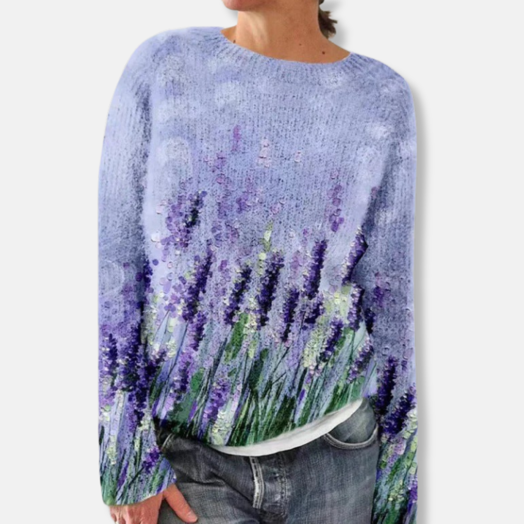 Drune | Wolle Rundhalsausschnitt Pullover Florales Relaxed Fit Pullover