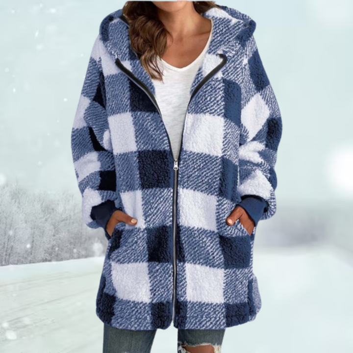 Drune | Damen Winterjacke mit Kapuze im Karomuster