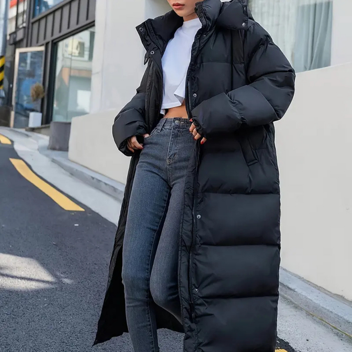 Drune | Schwarze Lange Gekleidete Pufferjacke Für Damen
