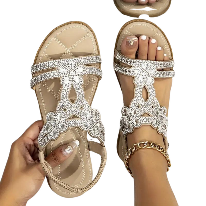 Drune | Flache Sandalen - Schick - Elastischer Knöchelriemen