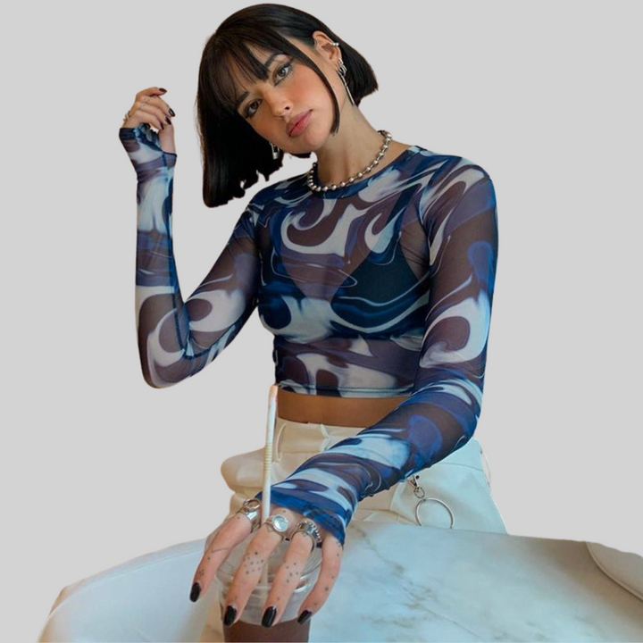 Drune Top - Jahrgang - Transparentes Netzshirt