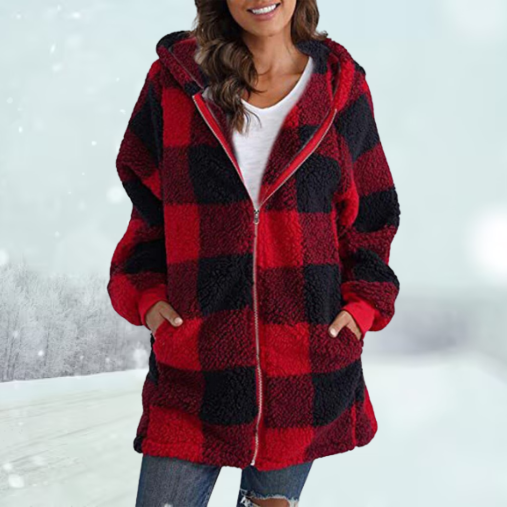Drune | Damen Winterjacke mit Kapuze im Karomuster