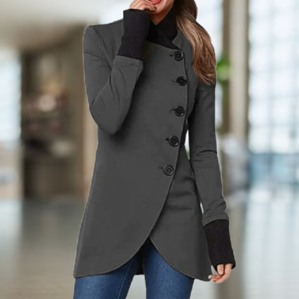 Drune | Wollmischung Hoher Kragen Knöpfe Asymmetrischer Schnitt Elegante Passform