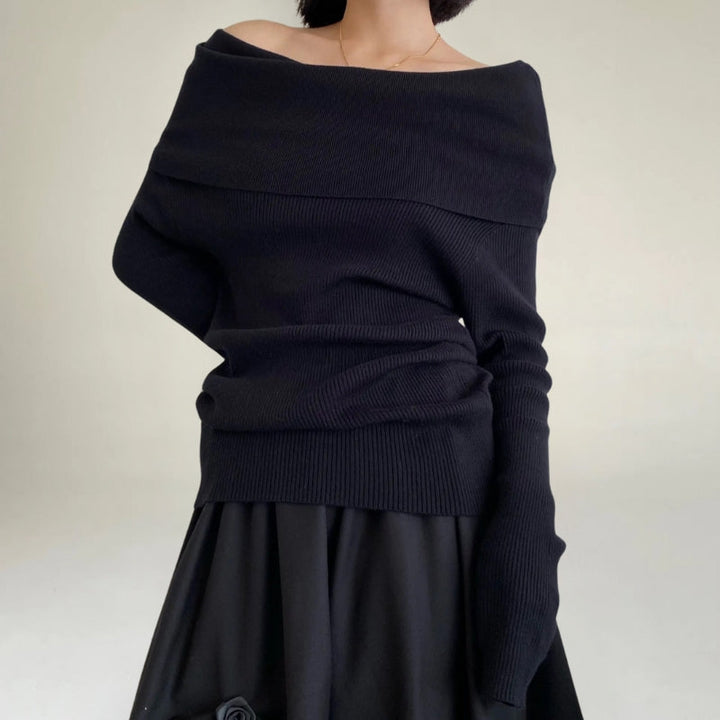 Drune | Off Shoulder Pullover Rippstrick Slim Fit Elegantes Drapiertes Design