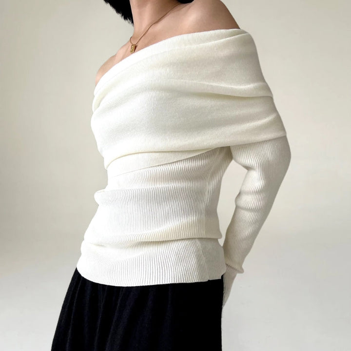 Drune | Off Shoulder Pullover Rippstrick Slim Fit Elegantes Drapiertes Design