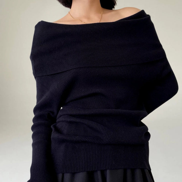 Drune | Off Shoulder Pullover Rippstrick Slim Fit Elegantes Drapiertes Design