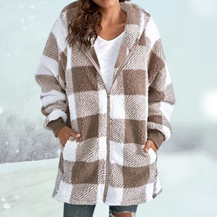 Drune | Damen Winterjacke mit Kapuze im Karomuster