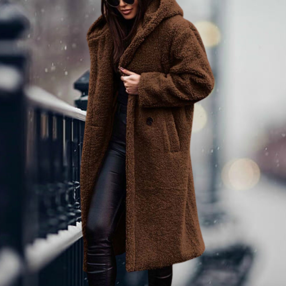 Drune - Langer Flauschmantel mit Kapuze