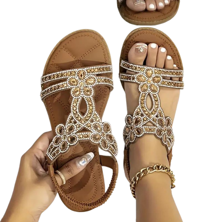 Drune | Flache Sandalen - Schick - Elastischer Knöchelriemen