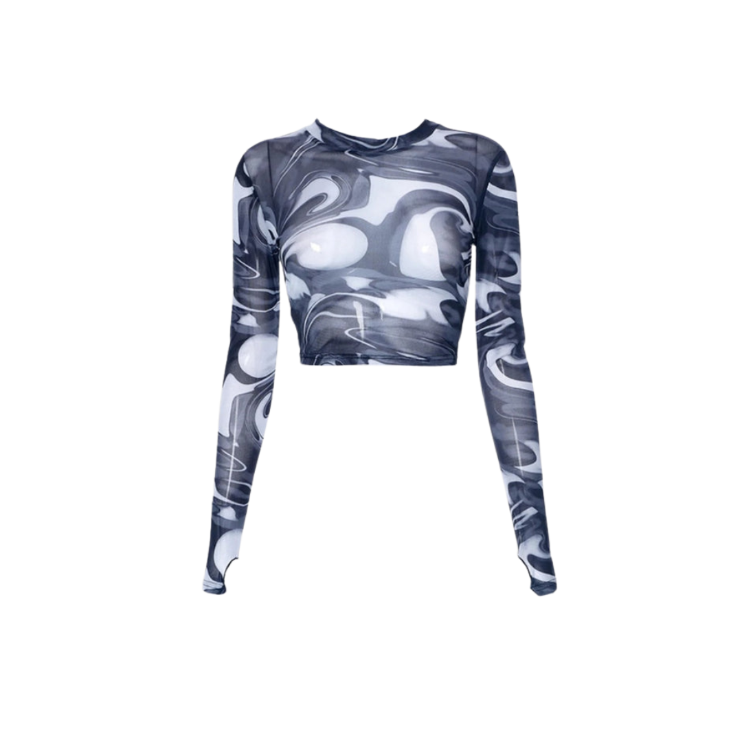 Drune Top - Jahrgang - Transparentes Netzshirt