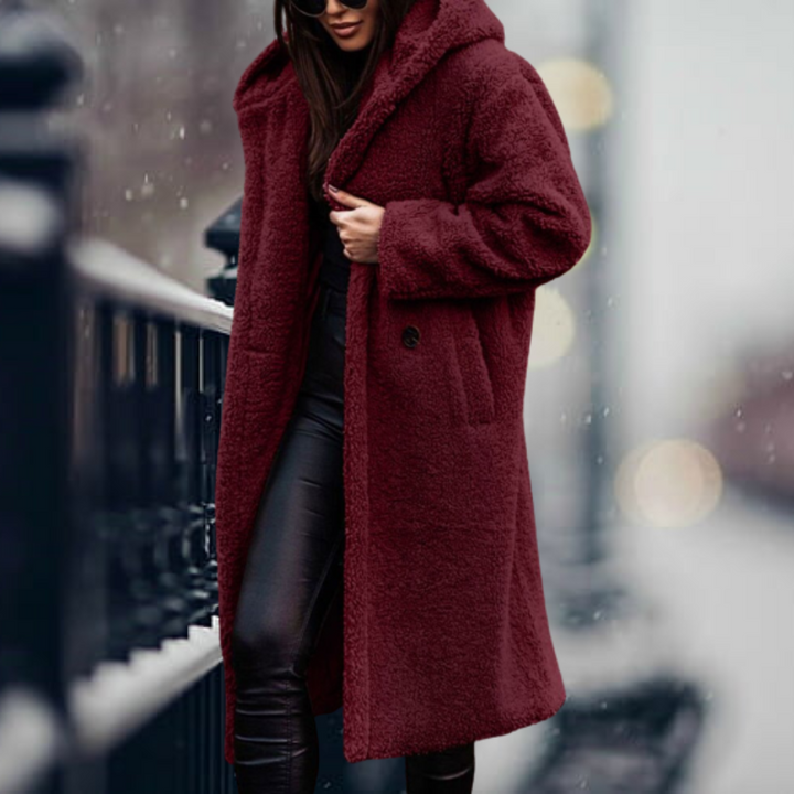 Drune | Schicke marineblaue Fake-Fur-Jacke mit Kapuze