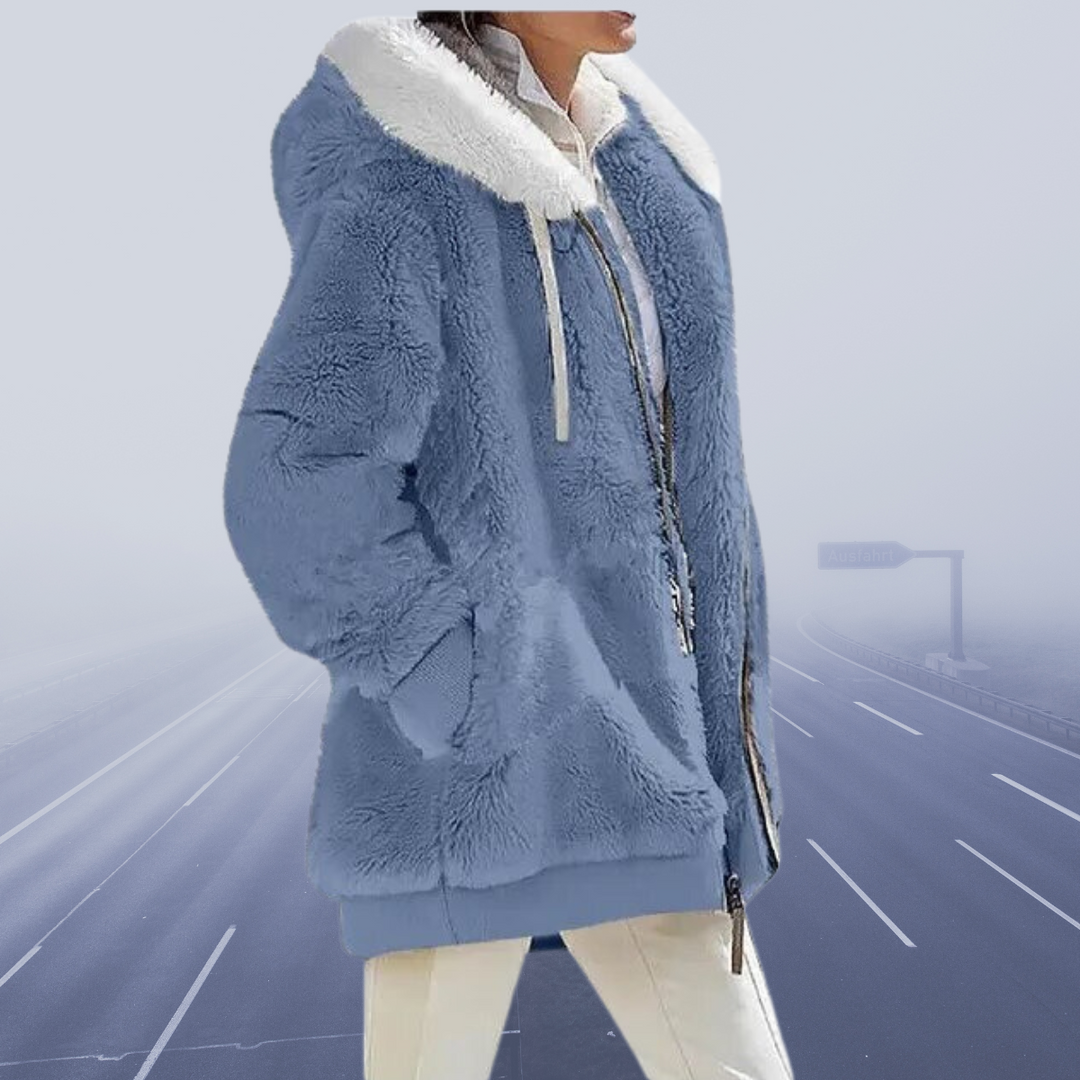 Drune | Kunstpelzjacke Kapuze Mit Kontrastfutter Reißverschluss Wärme Und Komfort