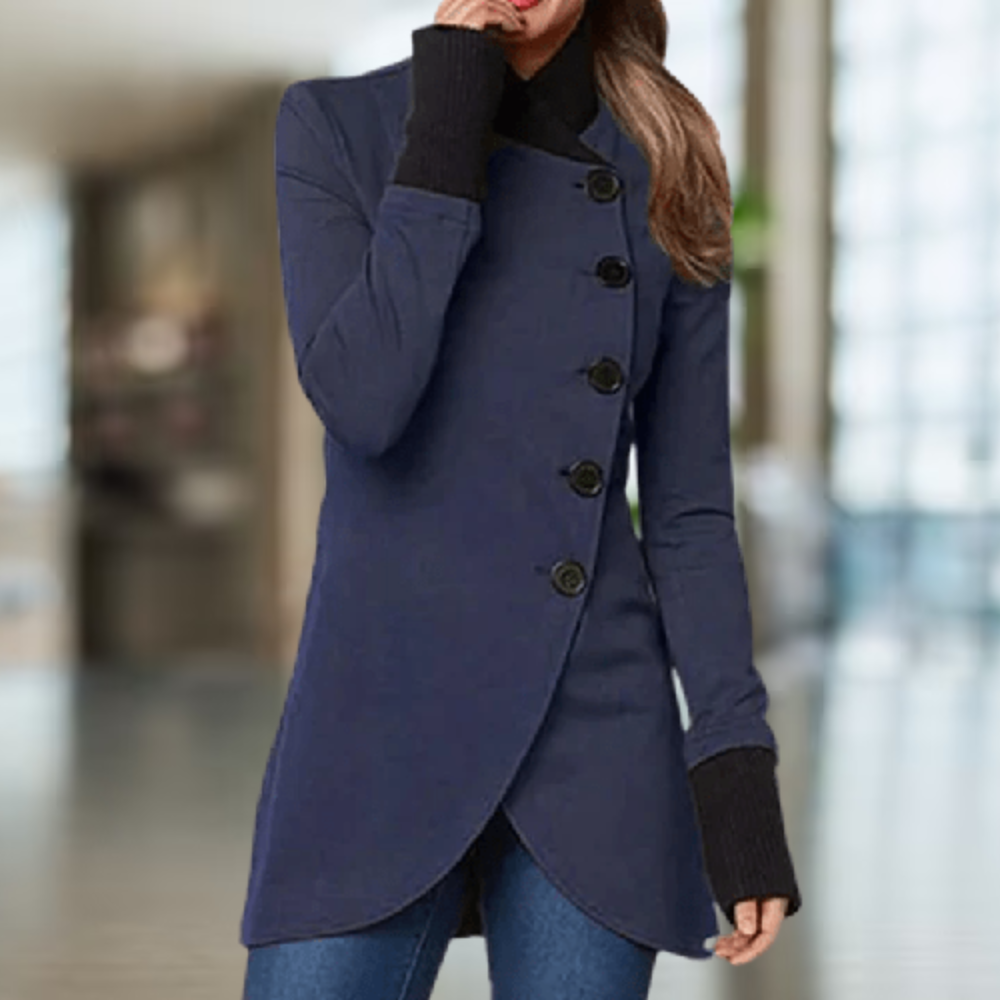 Drune | Wollmischung Hoher Kragen Knöpfe Asymmetrischer Schnitt Elegante Passform