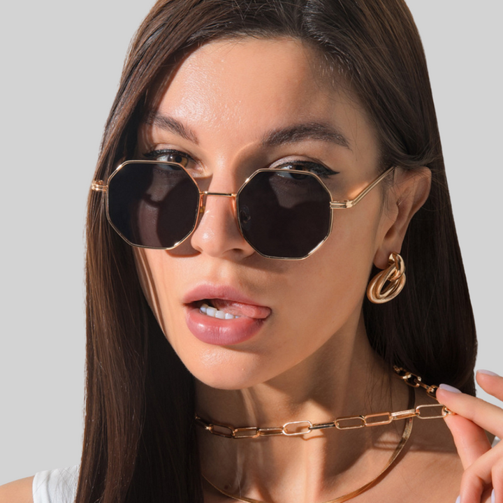 Drune Geld Sonnenbrille - Sommer - Metall Vieleckig