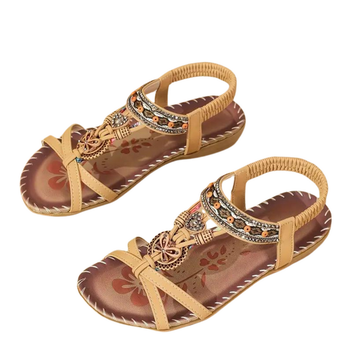 Drune Flache Sandalen - Boho - Strass Schmetterling
