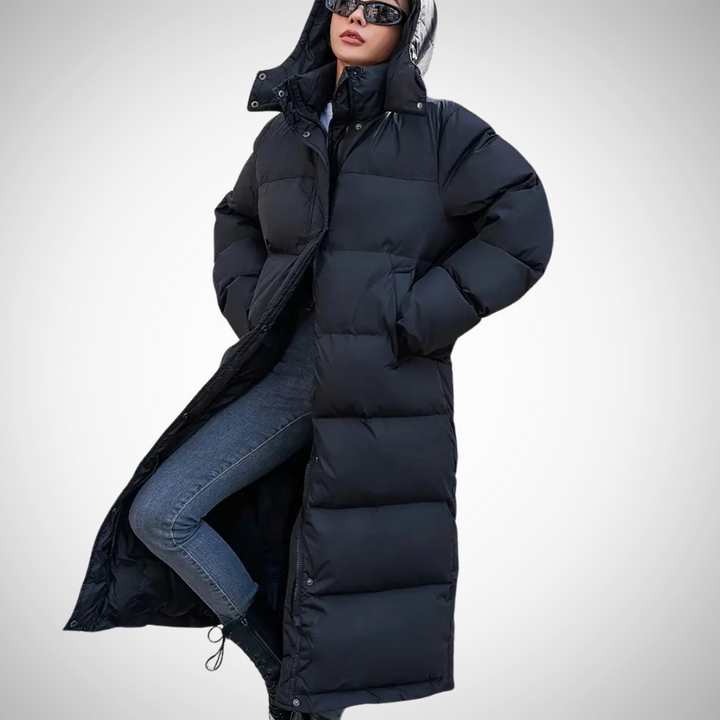 Drune | Schwarze Lange Gekleidete Pufferjacke Für Damen