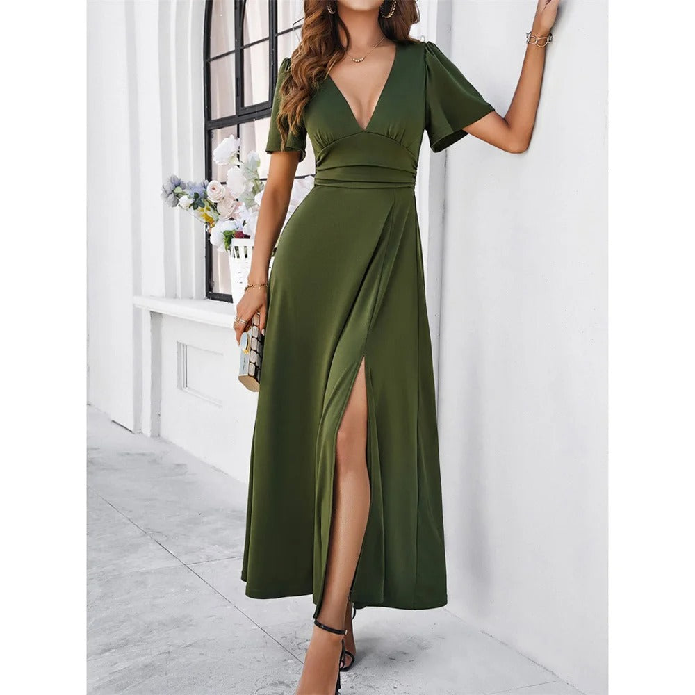 Drune | Rote V-Hals Bodycon Kleid