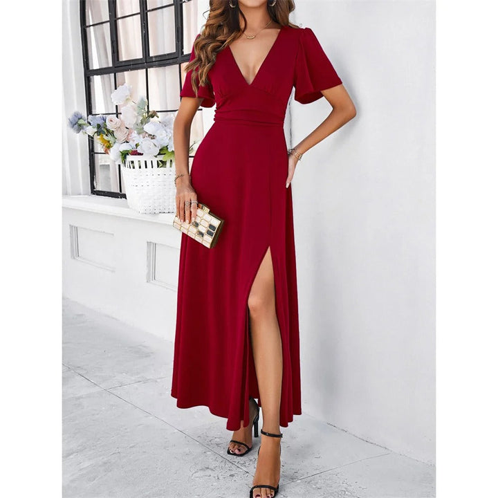 Drune | Rote V-Hals Bodycon Kleid