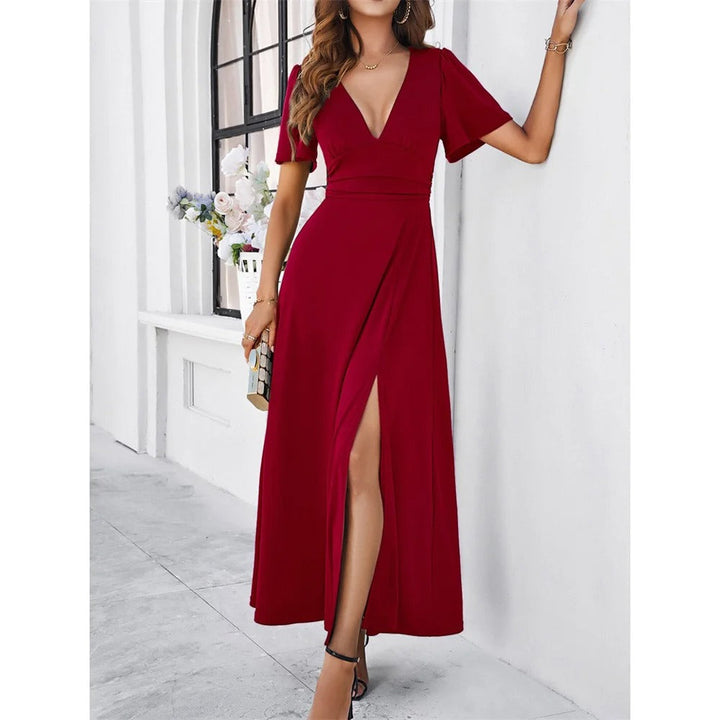 Drune | Rote V-Hals Bodycon Kleid