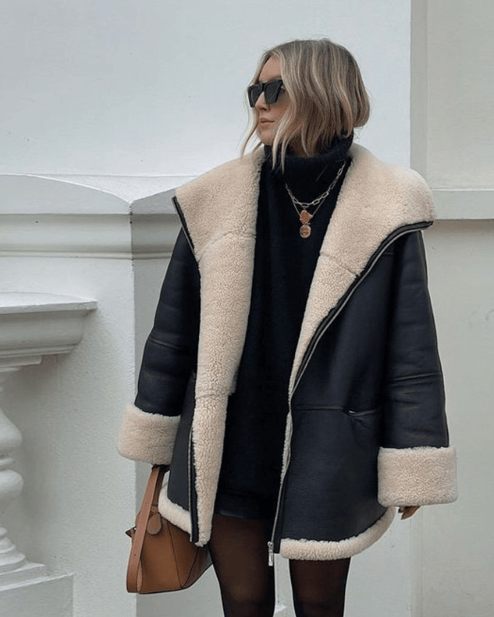 Drune | Faux-Schafsleder-Jacke - Warme Winterjacke - Kunstleder
