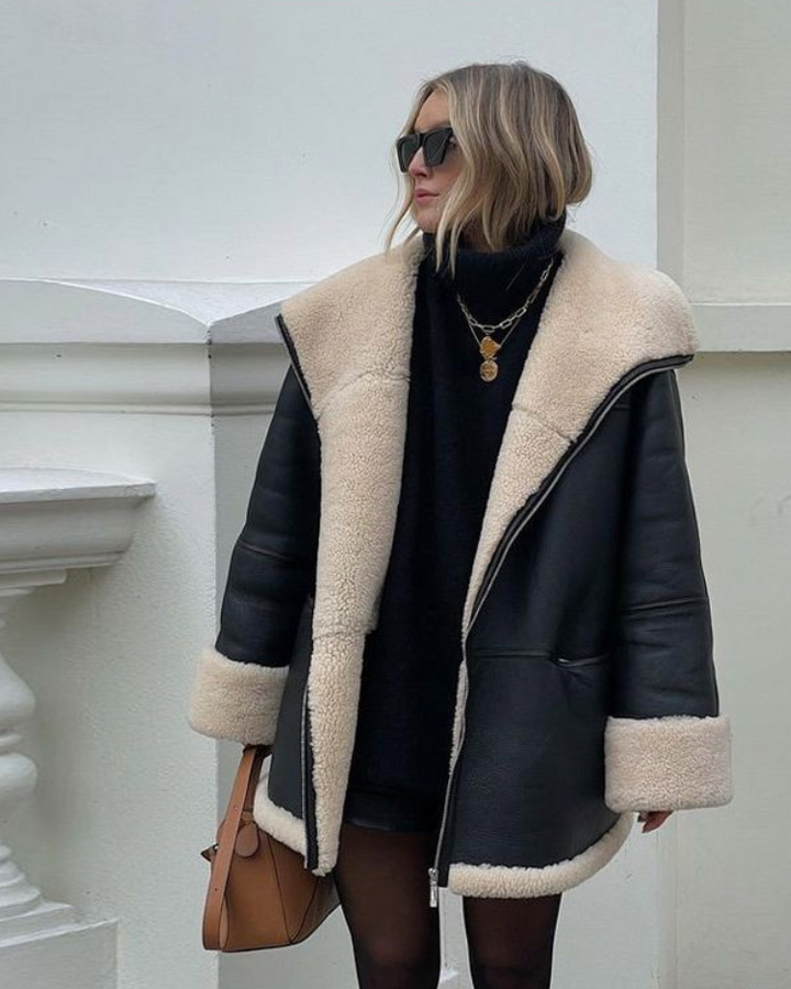 Drune | Überdimensionierte Lederjacke mit Teddyfutter Leder Perfekt Für Kalte Tage