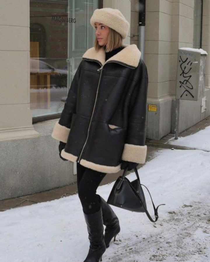 Drune | Überdimensionierte Lederjacke mit Teddyfutter Leder Perfekt Für Kalte Tage