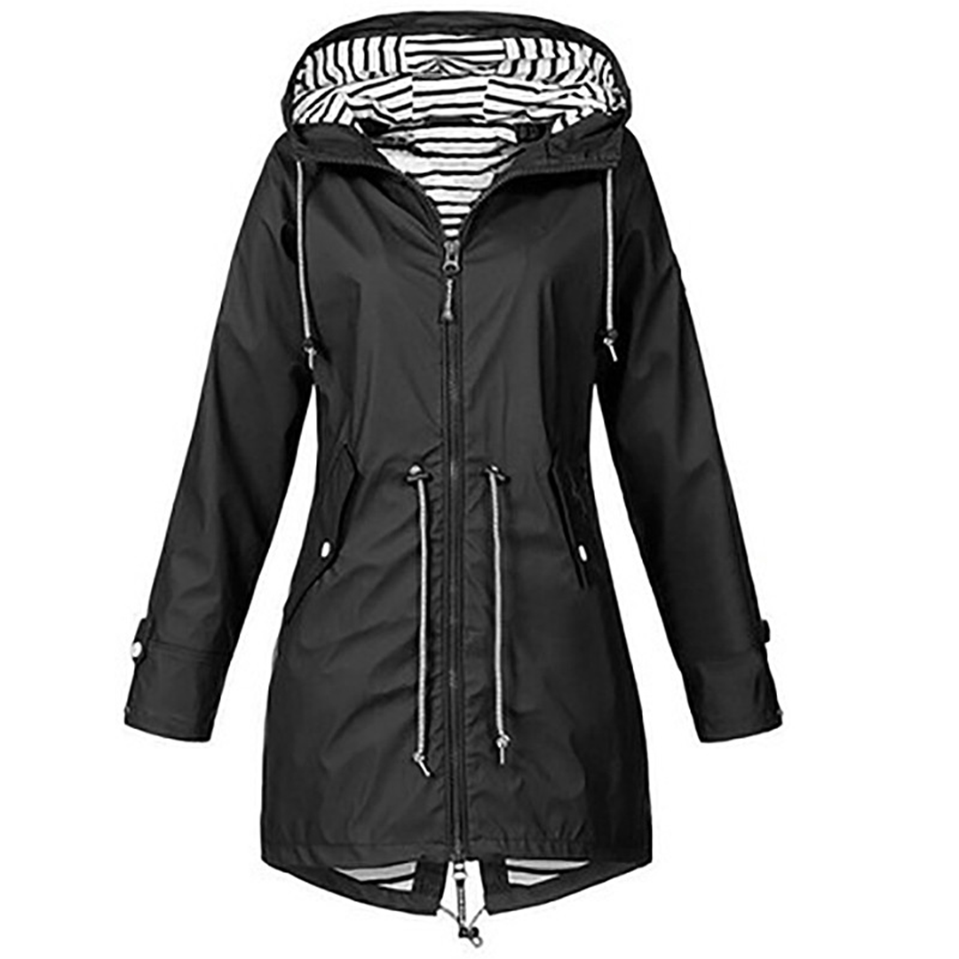 Drune | Kapuzenregenjacke - Verstellbare Taille - Gestreifte Innenausstattung