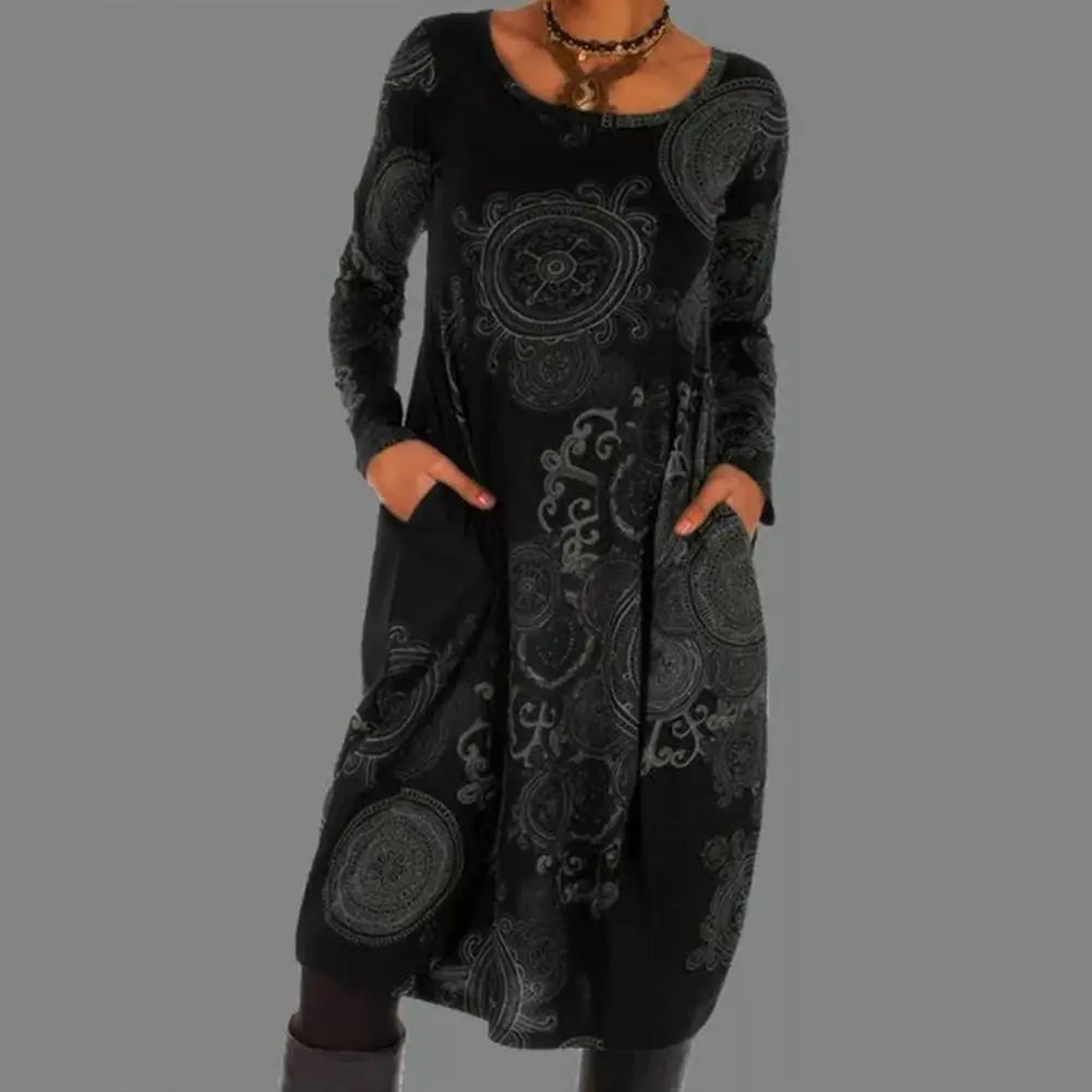 Bohemian-Stil Kleid mit Rundhals für Damen