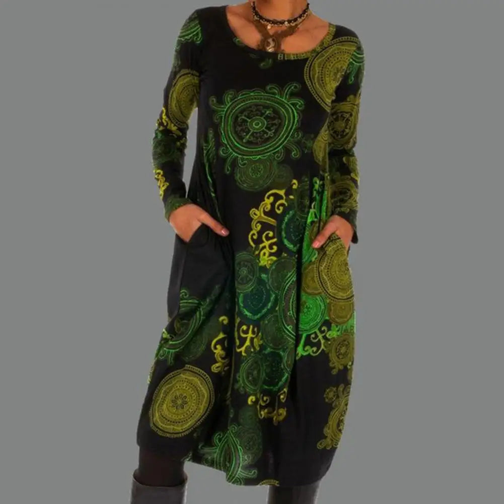 Bohemian-Stil Kleid mit Rundhals für Damen