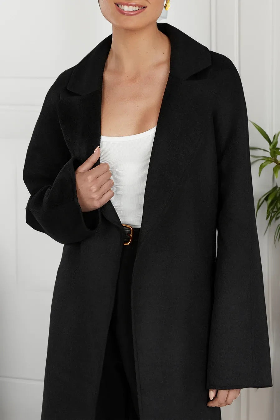 Drune | Damen Lange Woll-Trenchcoat mit Reverskragen und Eleganter Passform