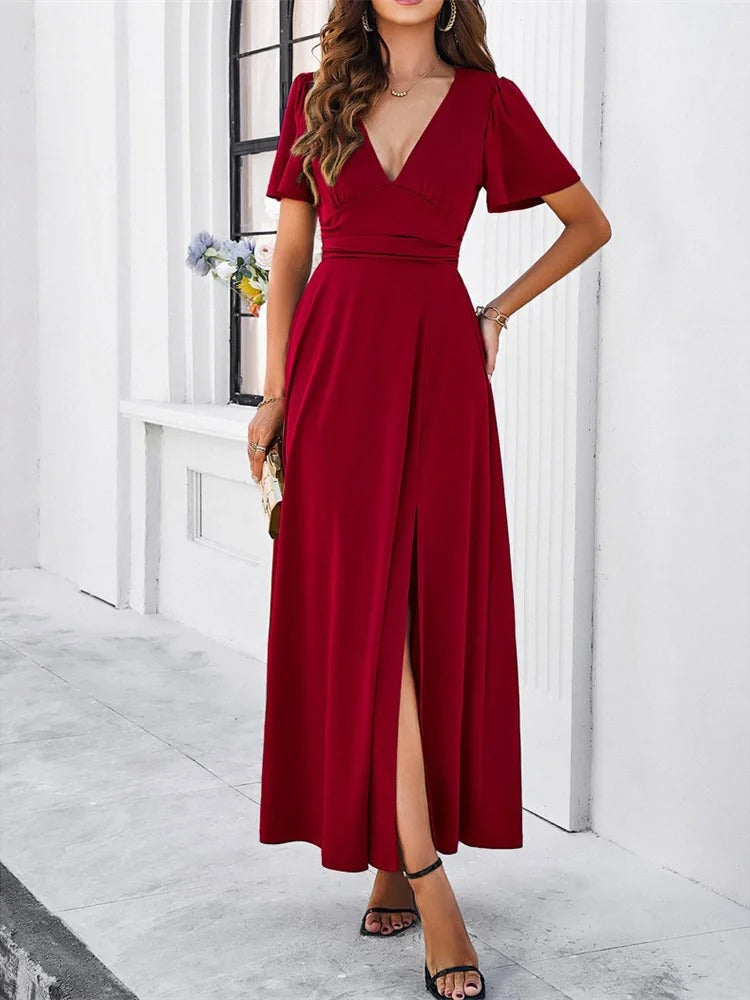 Drune | Rote V-Hals Bodycon Kleid