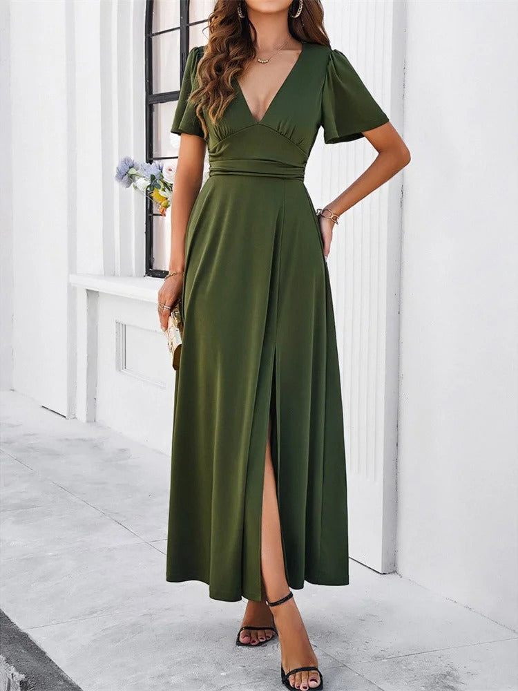 Drune | Rote V-Hals Bodycon Kleid