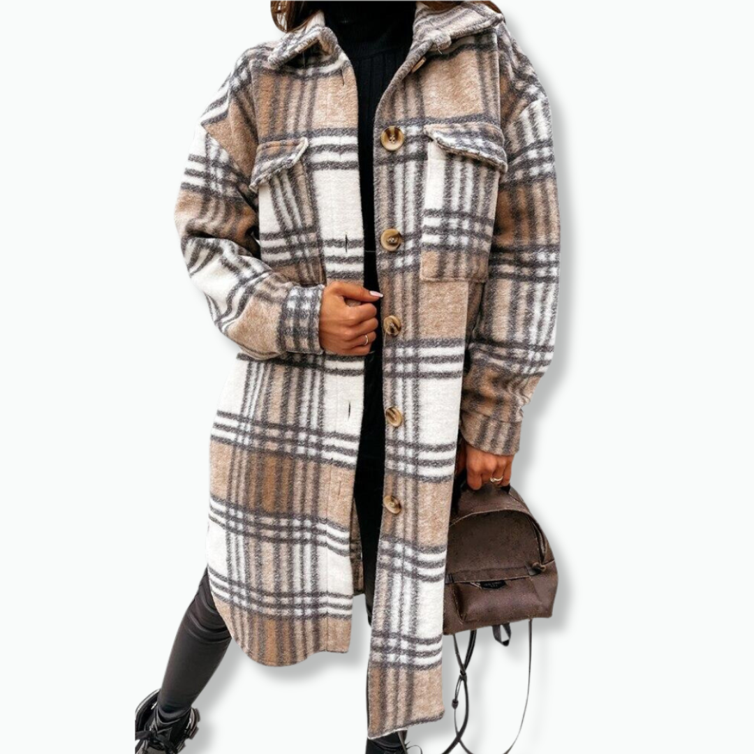 Drune | Lang Kariert Mantel Wollmischung Elegant und Warm