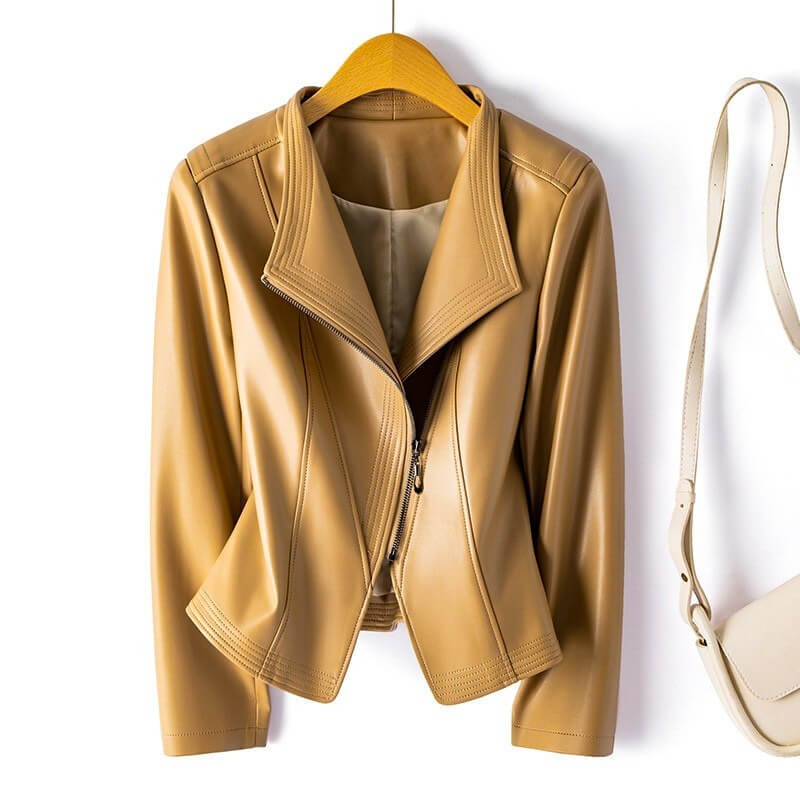 Drune | Lederjacke - Stylischer breiter Revers mit asymmetrischem Reißverschluss