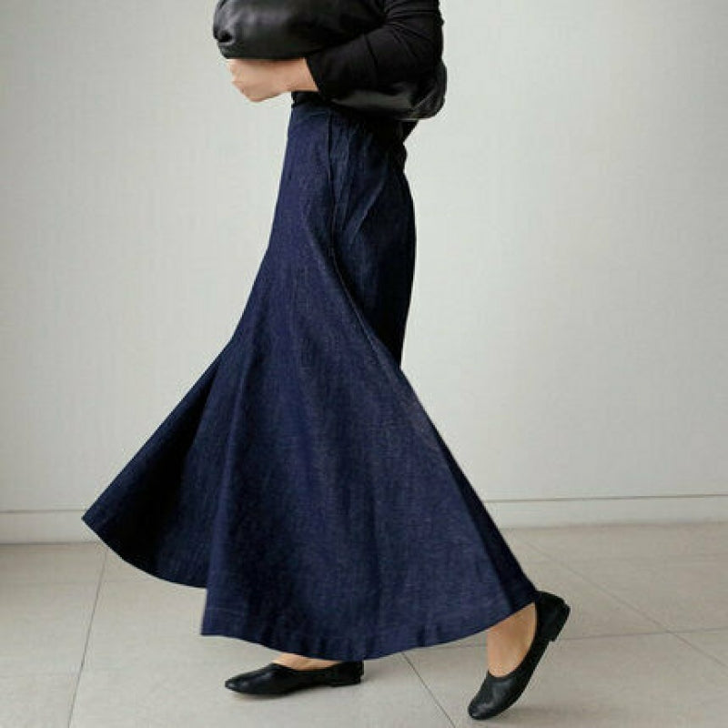 Drune | Denim Maxi Rock Hoher Bund Weite Passform Elegante Und Bequem