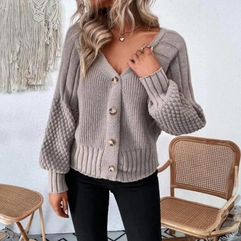 Drune | Damen Strickcardigan mit Knopfverschluss und Ballonärmel