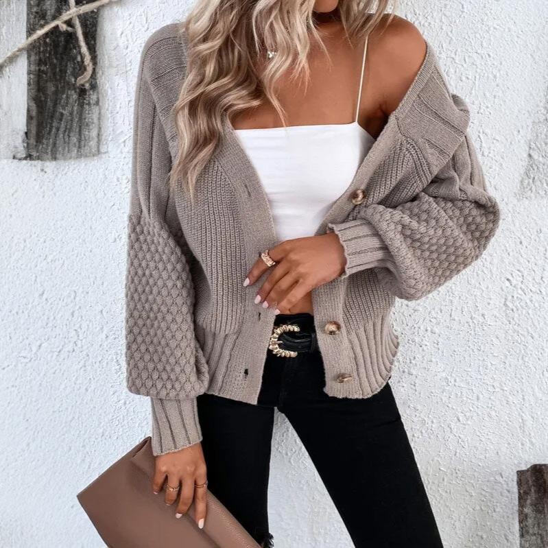 Drune | Damen Strickcardigan mit Knopfverschluss und Ballonärmel