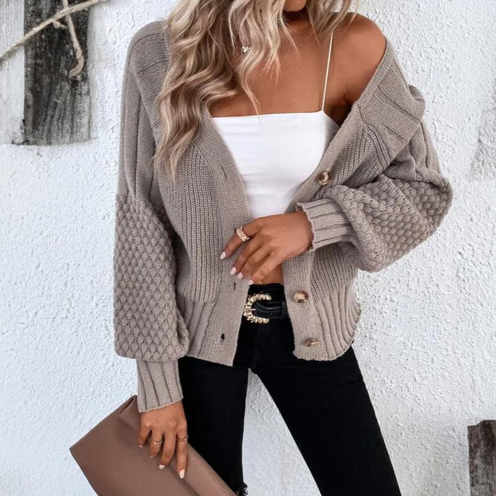 Drune | Damen Strickcardigan mit Knopfverschluss und Ballonärmel