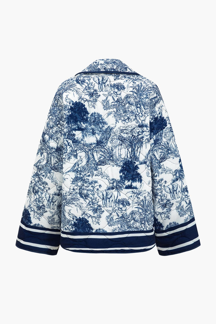 Drune | Geblümte Steppjacke mit Blauem Print Stilvoll und Gemütlich