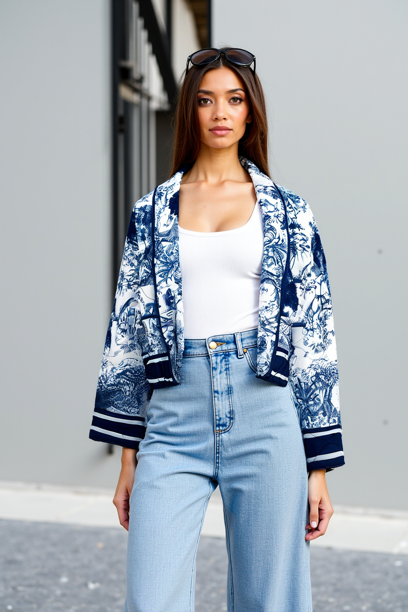 Drune | Geblümte Steppjacke mit Blauem Print Stilvoll und Gemütlich