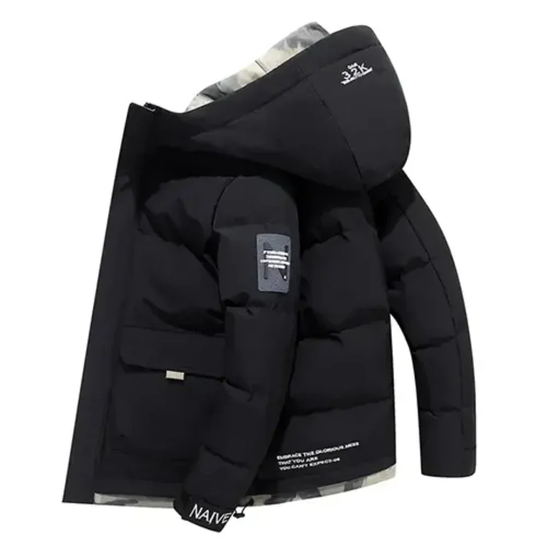 Drune | warme gesteppte Herrenjacke mit Kapuze Vordertasche
