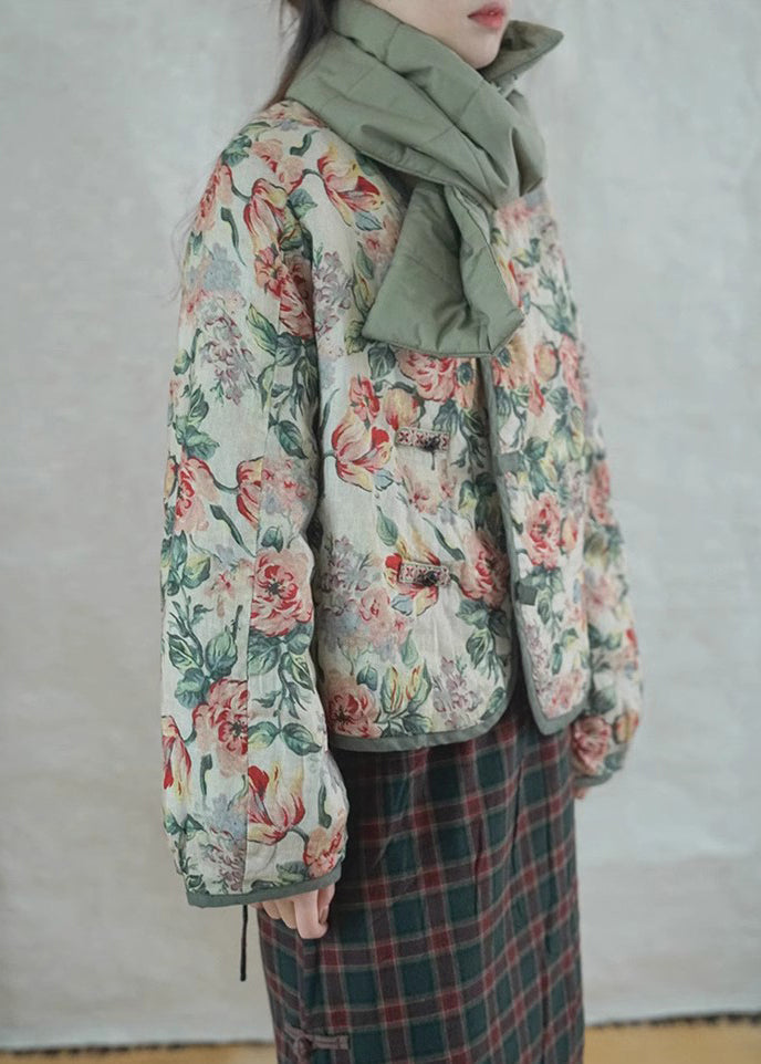 Drune | Beiger Oversized Print Feine Baumwollgefüllte Damen Wintermäntel