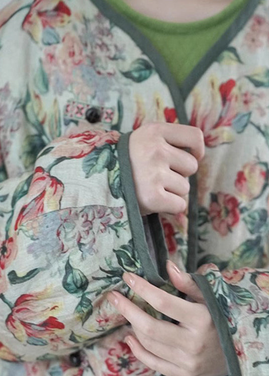 Drune | Beiger Oversized Print Feine Baumwollgefüllte Damen Wintermäntel