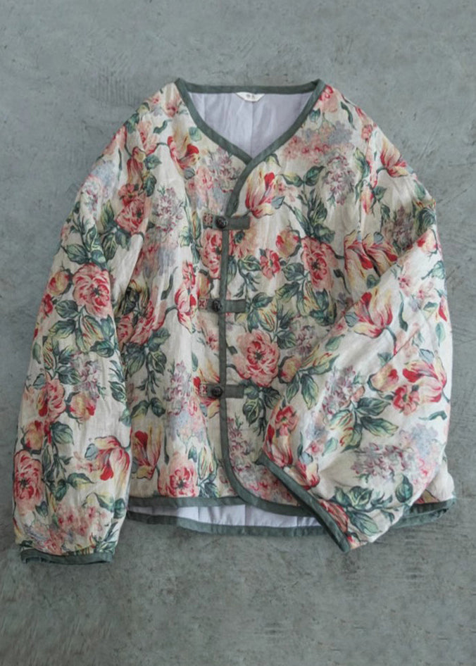 Drune | Beiger Oversized Print Feine Baumwollgefüllte Damen Wintermäntel